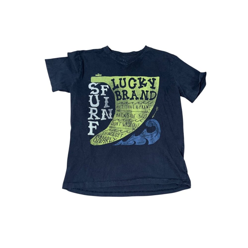Lucky Brand Boy's Medium Blue V-Neck Surfing Tee